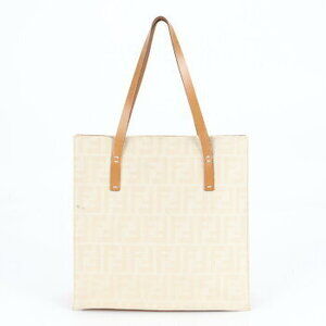 Fendi Zucca FF leather tote bag shoulder beige brown